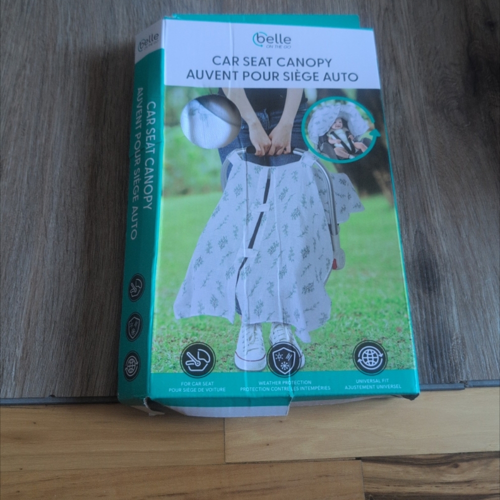 Elle Car Seat Canopy with Green and White Design